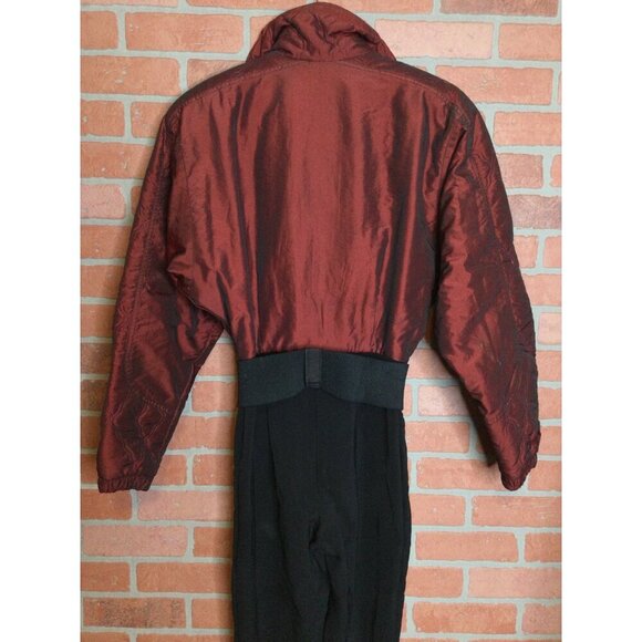Vintage Nils Womens Ski Suit Stirrups Pockets Iridescent Burgundy Black Size 8 - Picture 10 of 14